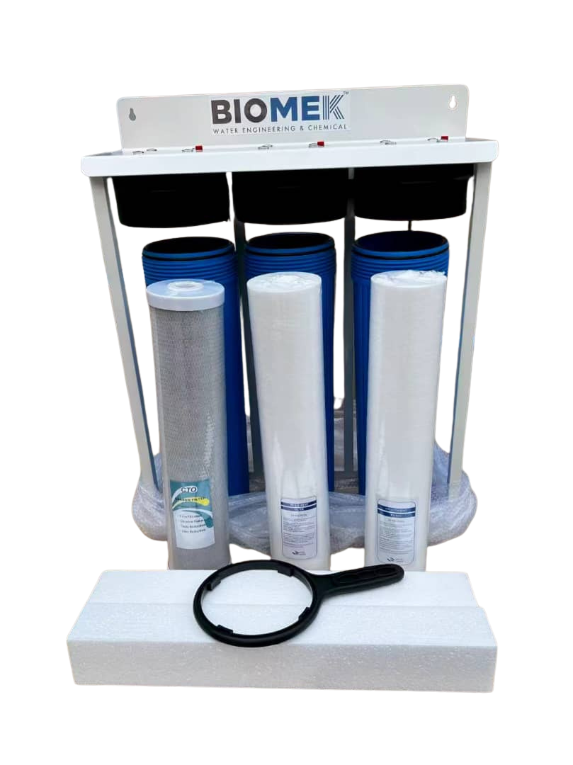 Triple Stage 20 Big Blue Filter System (whole House System) With Floor Standing Bracket